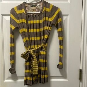Anthropoligie Maple Striped Accordion Style Yellow and Brown Cardigan Size XS